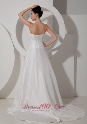 Strapless Satin Court Train Bridal Wedding Gown Handle Flower