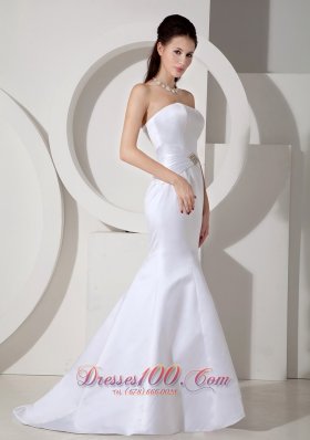 Satin Mermaid Bridal Gown Strapless Brush Train For Cheap