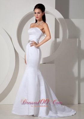 Satin Mermaid Bridal Gown Strapless Brush Train For Cheap