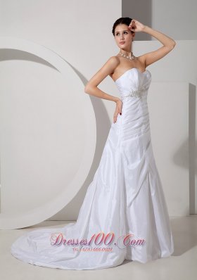 Sweetheart Wedding Gown Princess Ruch Court Train Taffeta