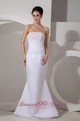 Mermaid Strapless Wedding Bridal Gown With Watteau Train