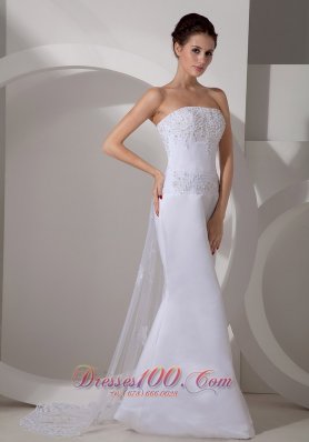 Mermaid Strapless Wedding Bridal Gown With Watteau Train