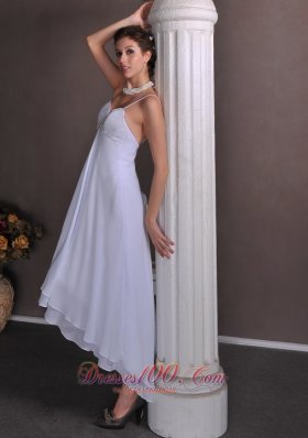 Slim Spaghetti Straps Beach Wedding Dress Chiffon Beading