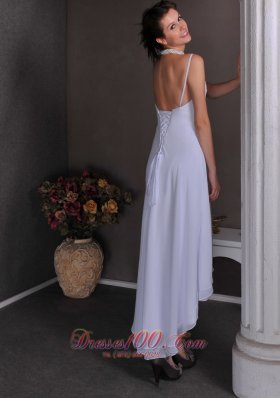 Slim Spaghetti Straps Beach Wedding Dress Chiffon Beading