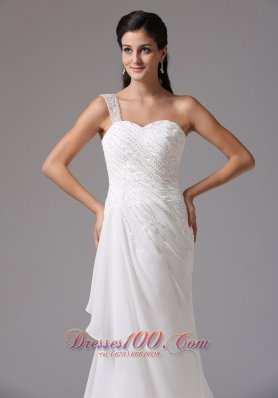 Appliques One Shoulder Chiffon Court Train Bridal Wedding Dress