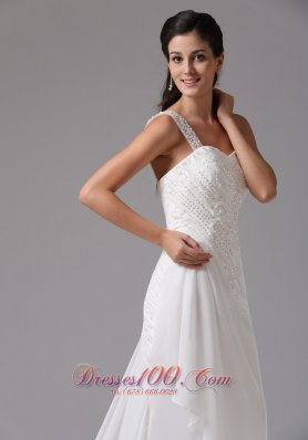 Appliques One Shoulder Chiffon Court Train Bridal Wedding Dress