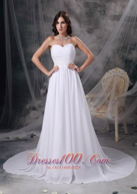 Court Train Chiffon Sweetheart Appliques Ruch Bridal Wedding Gown