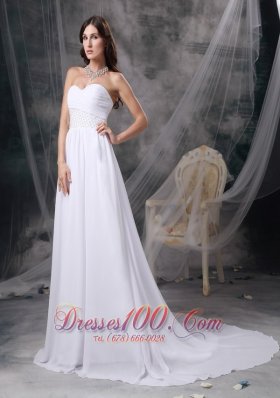 Court Train Chiffon Sweetheart Appliques Ruch Bridal Wedding Gown