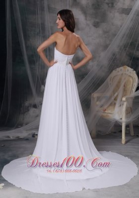 Court Train Chiffon Sweetheart Appliques Ruch Bridal Wedding Gown