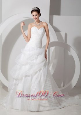 Wedding Bridal Dress Sweetheart Organza Layers Ruch Brush Train