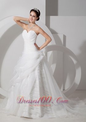 Wedding Bridal Dress Sweetheart Organza Layers Ruch Brush Train