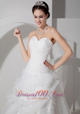 Wedding Bridal Dress Sweetheart Organza Layers Ruch Brush Train