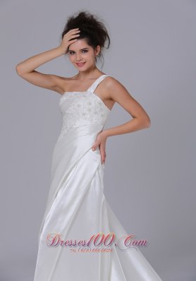 One Shoulder Beading Taffeta Bridal Wedding Gown With Court Train