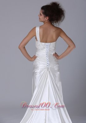 One Shoulder Beading Taffeta Bridal Wedding Gown With Court Train