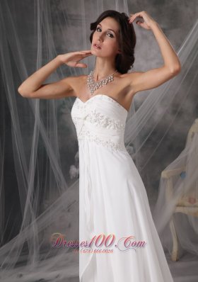 Court Train Chiffon Sweetheart Appliques Wedding Bridal Gown