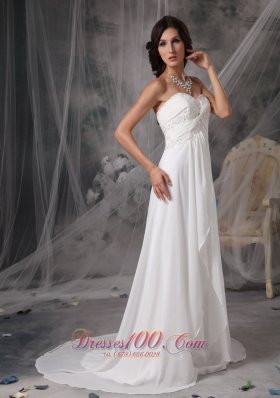 Court Train Chiffon Sweetheart Appliques Wedding Bridal Gown