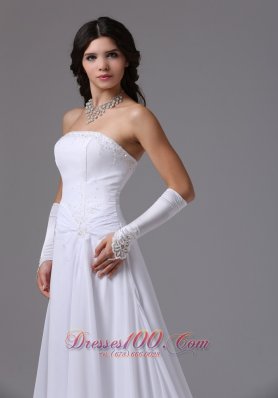 Strapless Chiffon Wedding Bridal Dress With Chapel Train