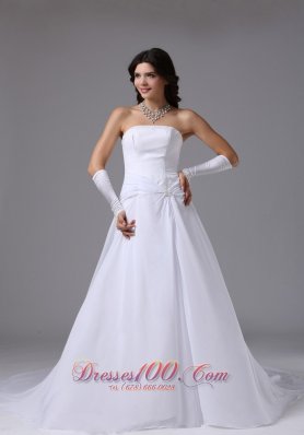 Strapless Chiffon Wedding Bridal Dress With Chapel Train