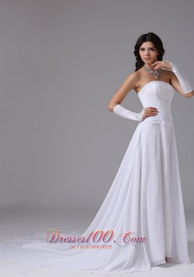 Strapless Chiffon Wedding Bridal Dress With Chapel Train