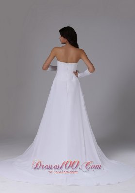 Strapless Chiffon Wedding Bridal Dress With Chapel Train