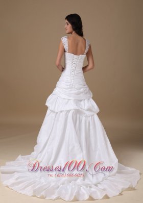 Straps Princess Taffeta Wedding Dress Court Train Appliques