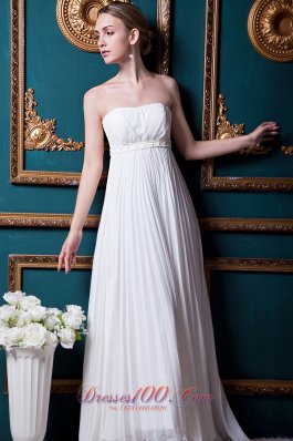 Strapless Chiffon Brush Train Wedding Gown Beading and Pleat