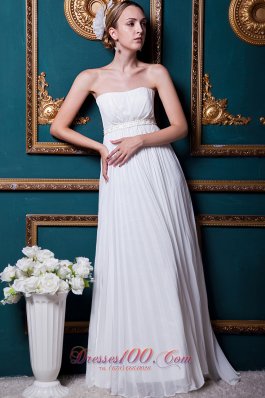 Strapless Chiffon Brush Train Wedding Gown Beading and Pleat