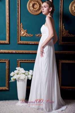 Strapless Chiffon Brush Train Wedding Gown Beading and Pleat