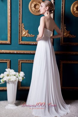 Strapless Chiffon Brush Train Wedding Gown Beading and Pleat