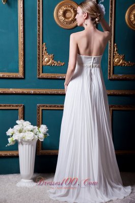 Strapless Chiffon Brush Train Wedding Gown Beading and Pleat