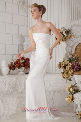 Ruched Chiffon Strapless Brush Train Wedding Bridal Dress Column