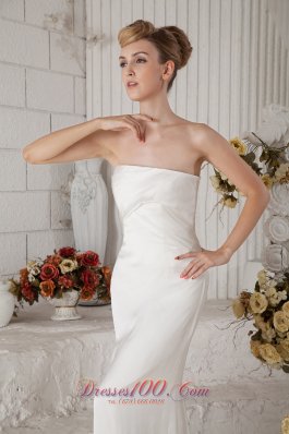 Ruched Chiffon Strapless Brush Train Wedding Bridal Dress Column