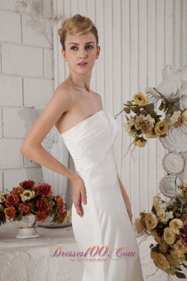 Ruched Chiffon Strapless Brush Train Wedding Bridal Dress Column