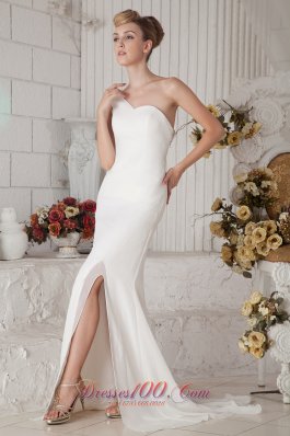 Chiffon One Shoulder Wedding Bridal Gown Beading Brush Train