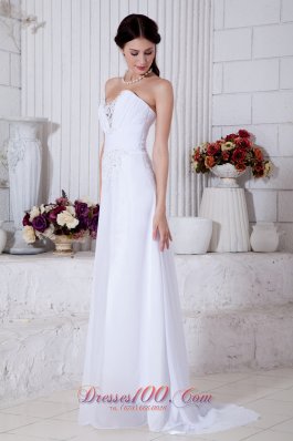 Brush Train Chiffon Wedding Gown Sweetheart Empire Appliques