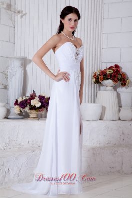 Brush Train Chiffon Wedding Gown Sweetheart Empire Appliques