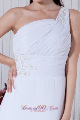 Chiffon One Shoulder Column Bridal Dress Brush Train Appliques