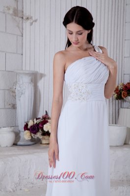 Chiffon One Shoulder Column Bridal Dress Brush Train Appliques