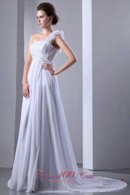 Chiffon One Shoulder Ruched Wedding Dress Princess Court Train