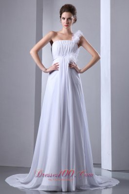 Chiffon One Shoulder Ruched Wedding Dress Princess Court Train