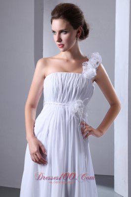 Chiffon One Shoulder Ruched Wedding Dress Princess Court Train