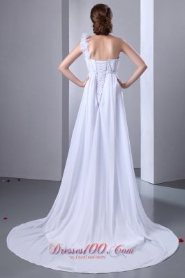 Chiffon One Shoulder Ruched Wedding Dress Princess Court Train