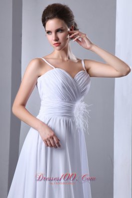 Ruched Chiffon Spaghetti Straps Wedding Gown Court Train