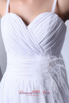 Ruched Chiffon Spaghetti Straps Wedding Gown Court Train