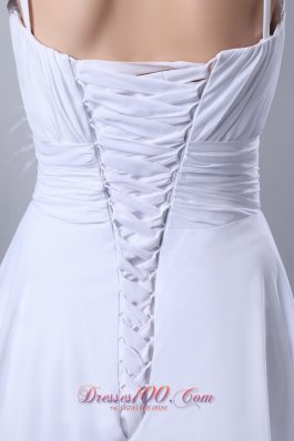 Ruched Chiffon Spaghetti Straps Wedding Gown Court Train