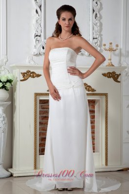 Strapless Chiffon Column Bridal Dress Appliques Court Train