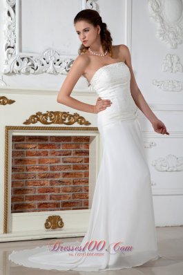 Strapless Chiffon Column Bridal Dress Appliques Court Train