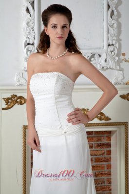 Strapless Chiffon Column Bridal Dress Appliques Court Train