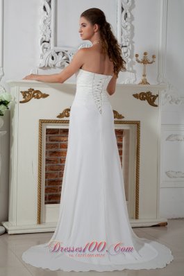 Strapless Chiffon Column Bridal Dress Appliques Court Train