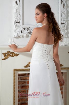 Strapless Chiffon Column Bridal Dress Appliques Court Train